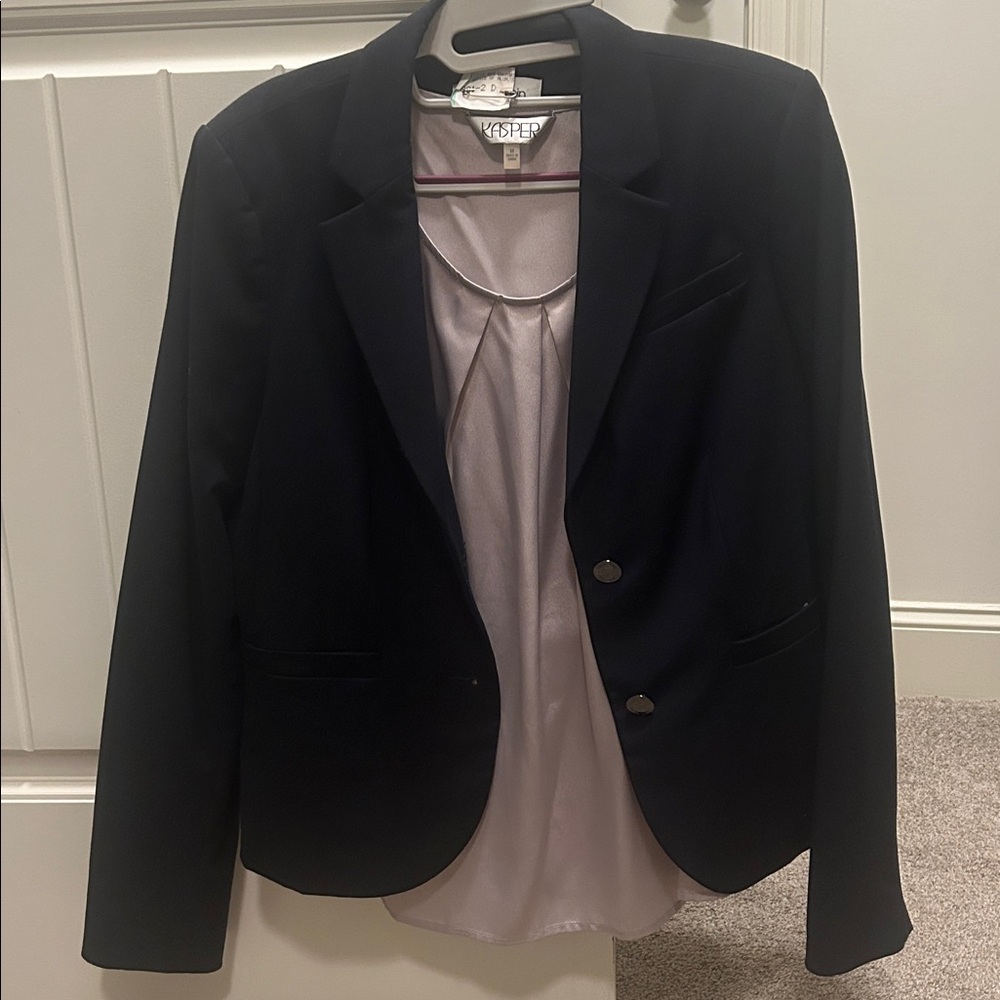 Calvin Klein Navy Blazer and skirt suit with Silver Accents